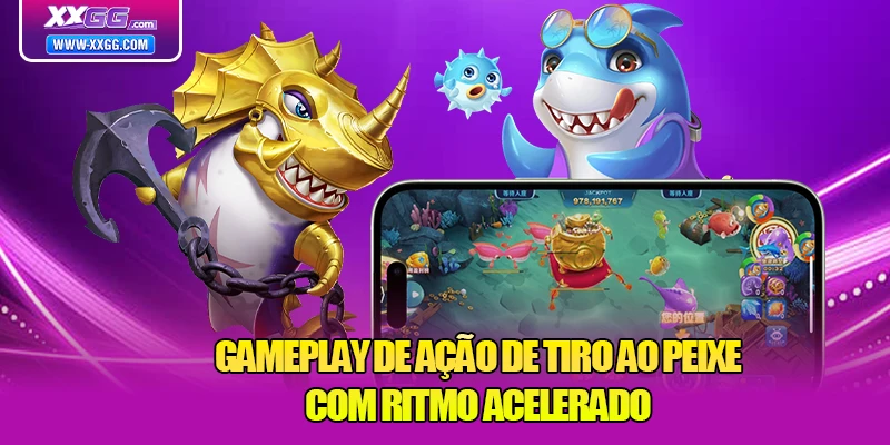 Gameplay de ação de tiro ao peixe com ritmo acelerado